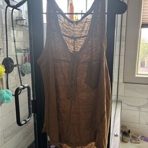 Free People Brown Button-Front Henley Tank
